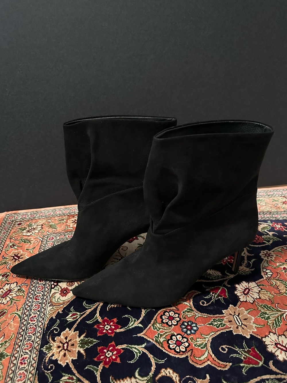 Women's Black Suede Pointed-Toe Ankle Boots